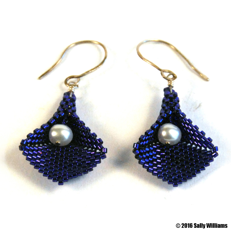 Blue Triangle Delica Earrings with Pearls